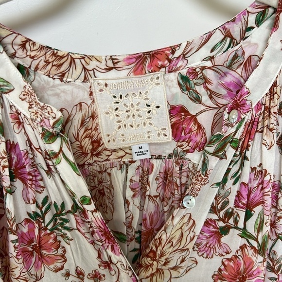 JOHNNY WAS ISLA BUTTON DOWN SHIRT Boho Peasant Floral size Medium - Picture 5 of 14